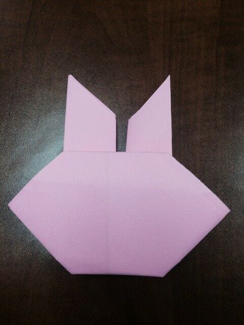 origami bunny light pink paper with top folded down