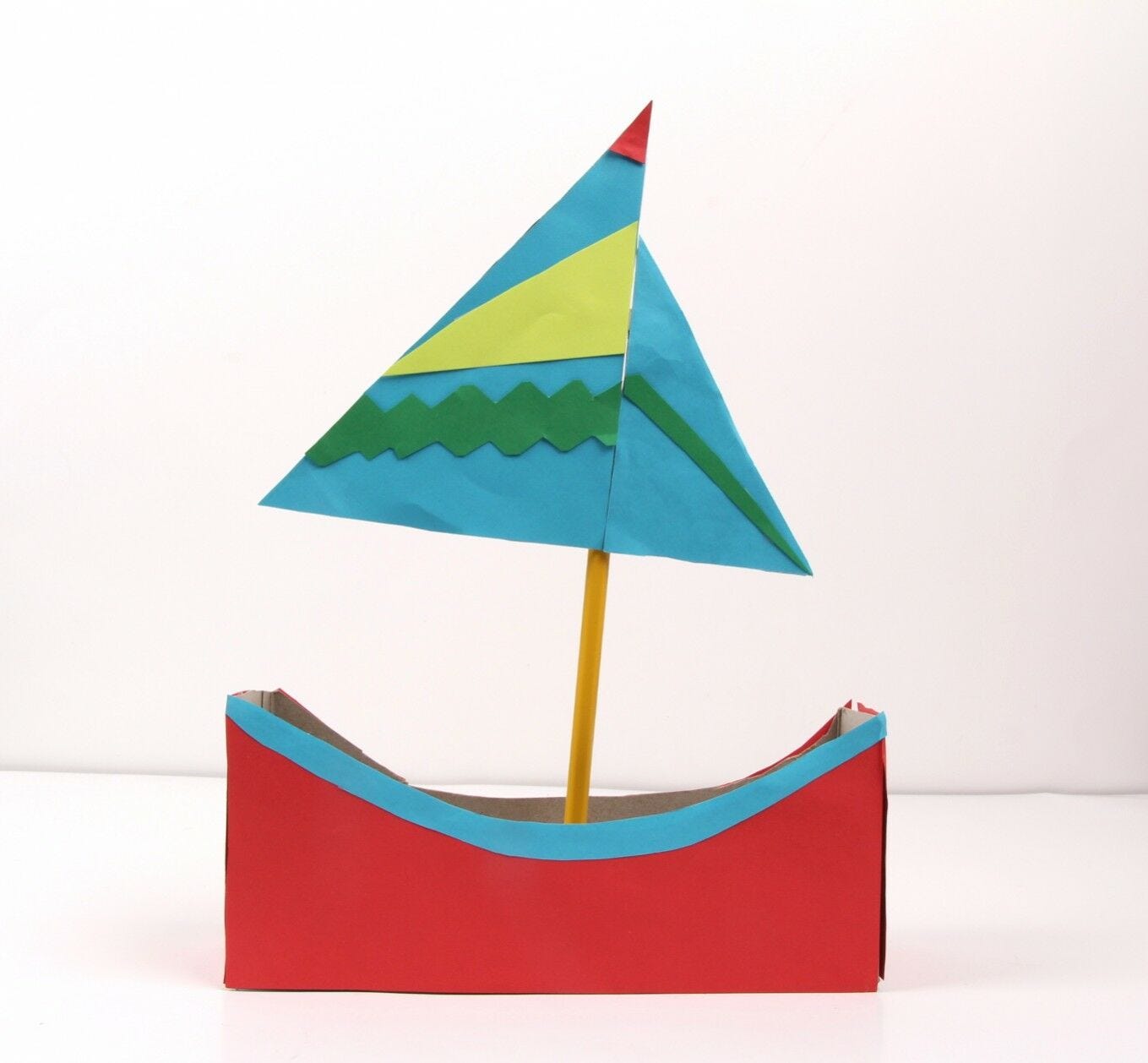 completed cereal box sailboat