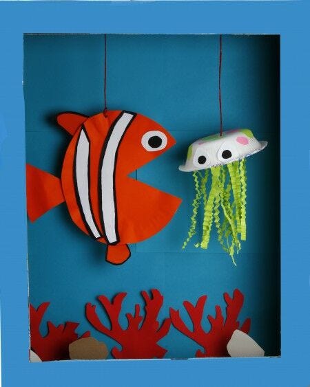 Completed DIY paper fish craft Finished fish decoration