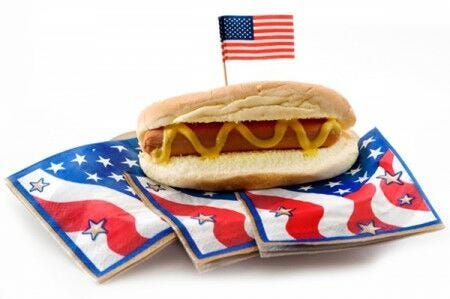 Hotdog, American flag napkins