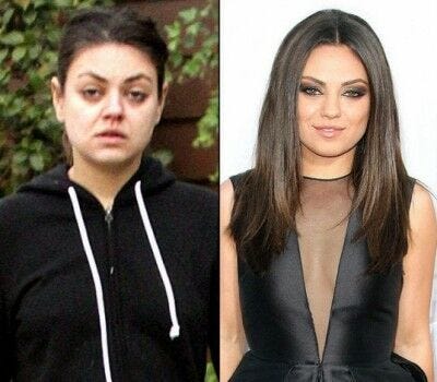 mila kunis celebrity before and after makeup comparison photos