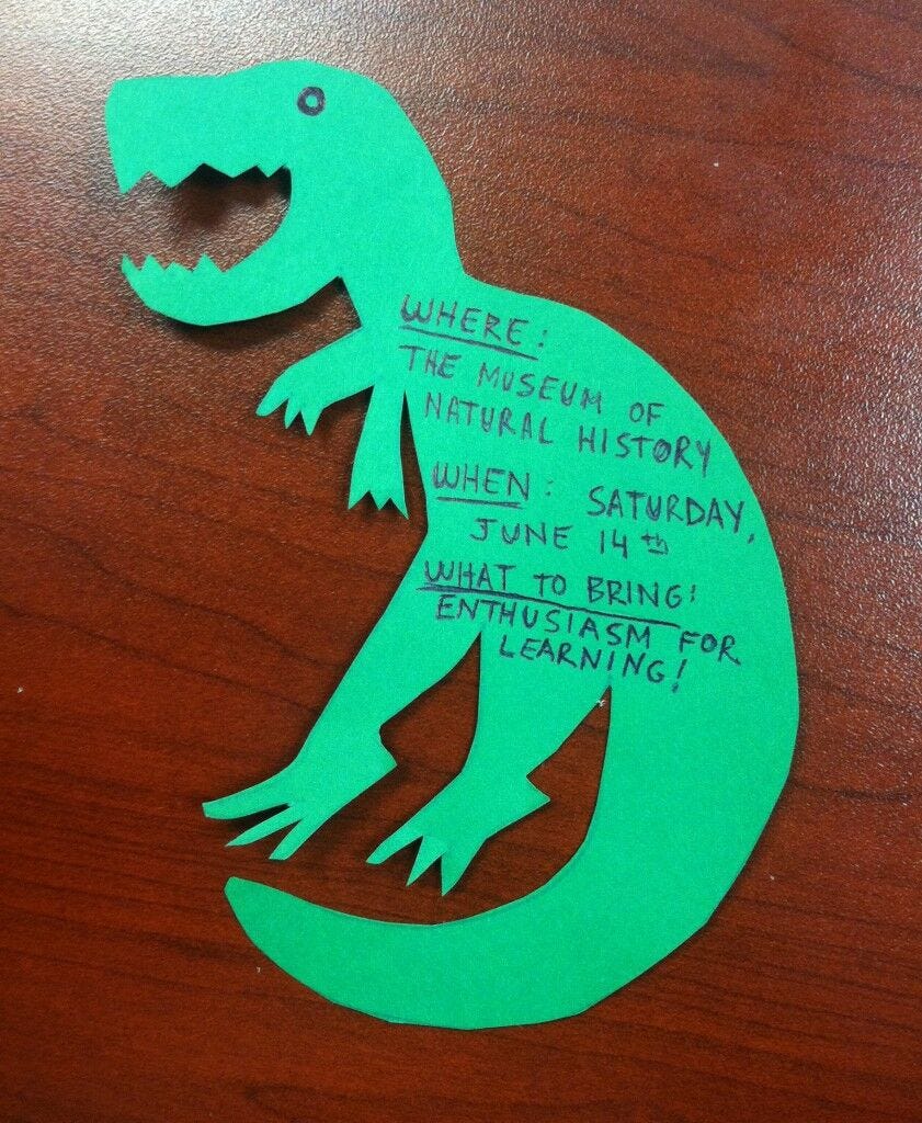 Invitation on paper t. rex