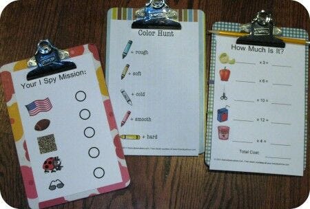learning tools three designed clipboards with children's learning exercises