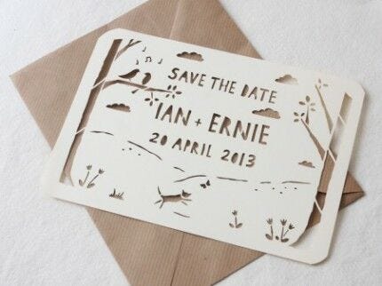 brown kraft envelope and ivory handmade save the date invitation