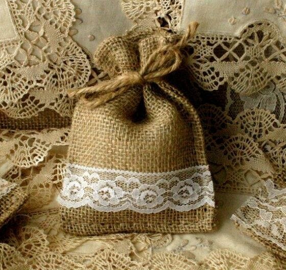 burlap back, white lace