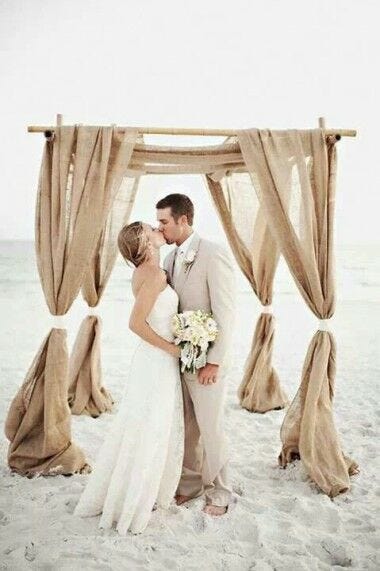 bride and groom on beach