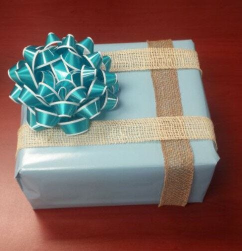 burlap ribbon around gift