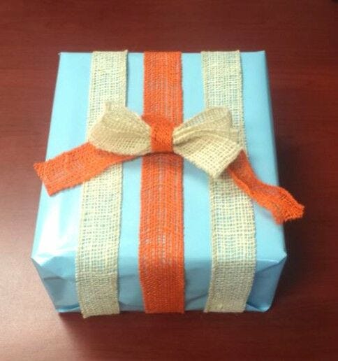 burlap ribbon around gift