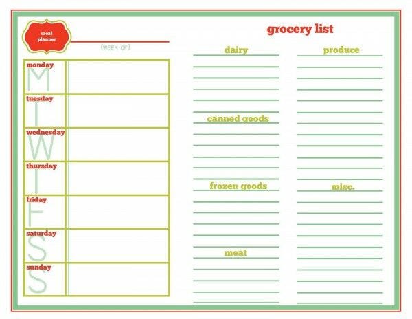 Grocery list, meal planner grocery list