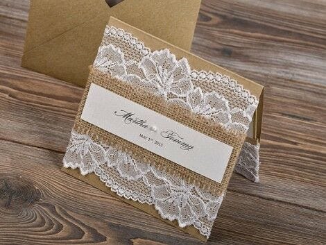 lace burlap wedding invitations