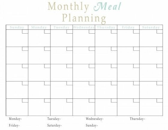 monthly meal planning calendar