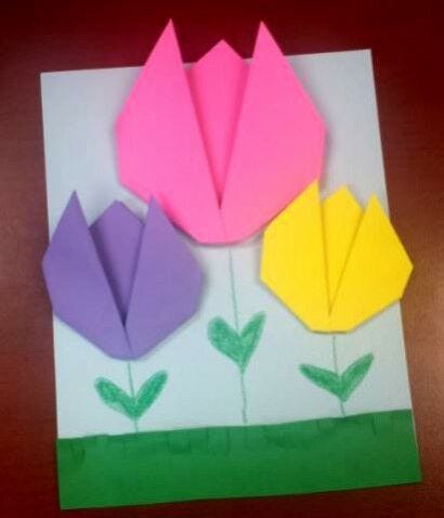 Completed DIY origami tulip garden