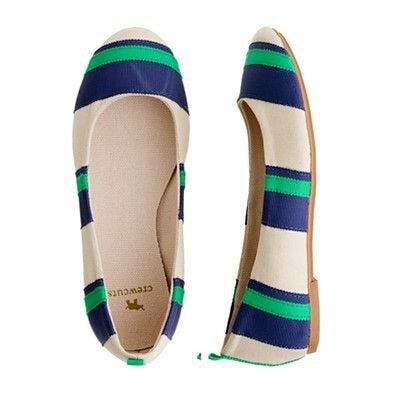 crewcuts cream flats with blue and green grosgrain ribbon stripes