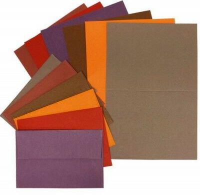 Assortment of Autumn-Themed Colorful Envelopes and Paper thanksgiving stationery spreads of Fall colored envelopes and paper