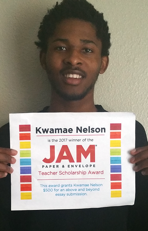 Kwamae Nelson, JAM Paper's 2017 Teacher Scholarship Winner
