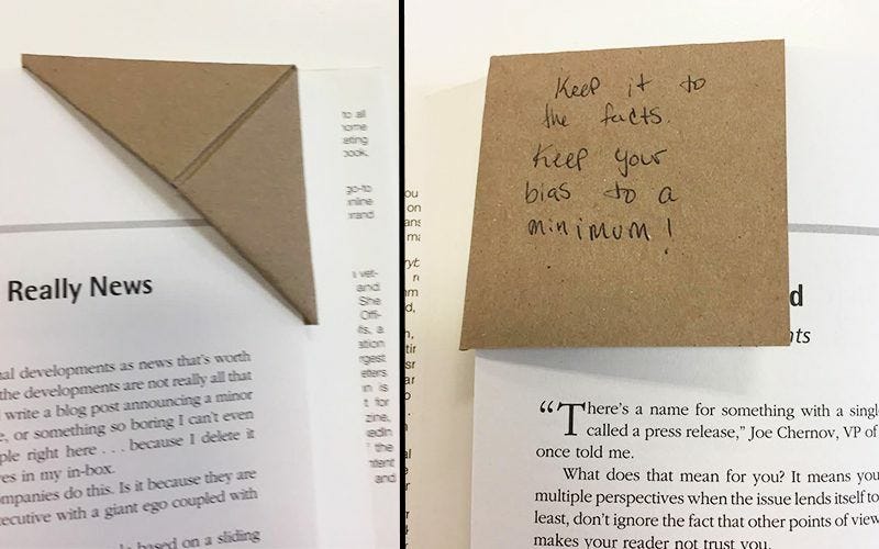 Bookmark with note written on it