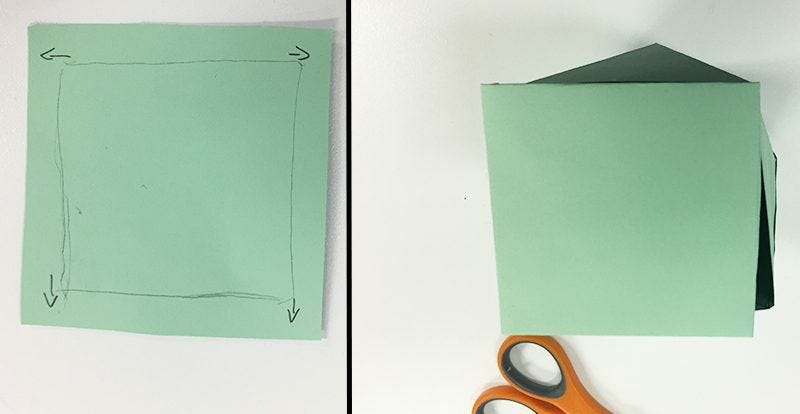 Traced bottom of green paper vase with scissors