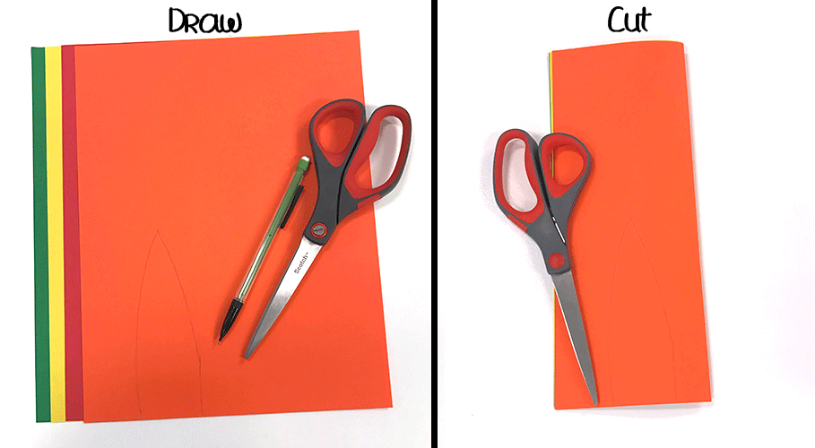 folded colorful construction paper with lead pencil and scissors