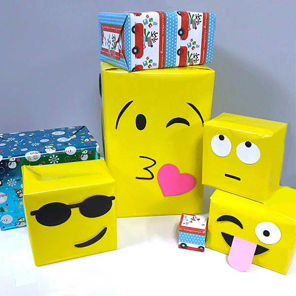 diy emoji, wrapping paper, cardstock, gifts, pape