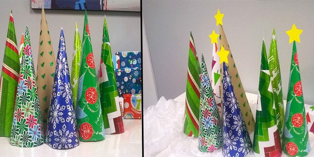 Completed wrapping paper trees Completed wrapping paper trees