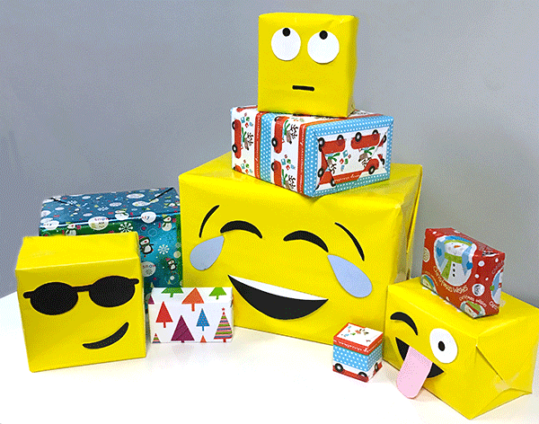 diy emoji, wrapping paper, cardstock, gifts, paper