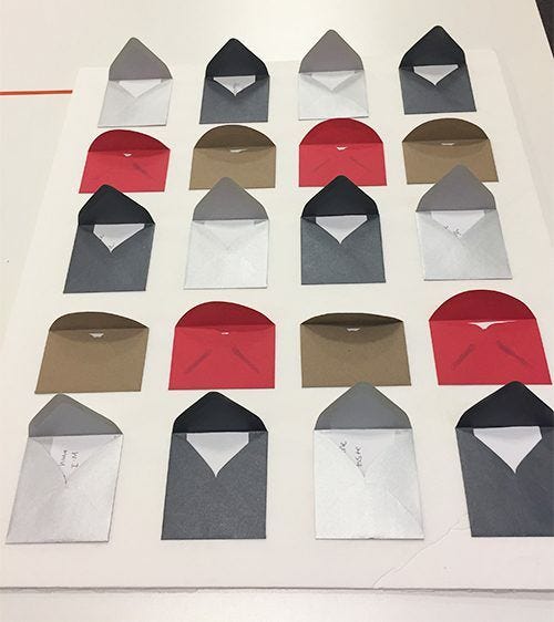 valentine's notes in envelopes on envelopes board