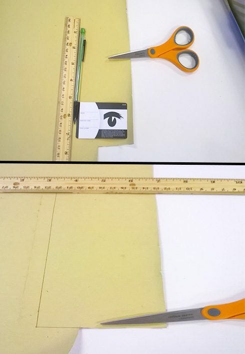 Trace Gift Card traced gift card shape in pencil with ruler and pair of scissors on piece of paper