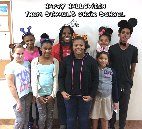 students in DIY halloween headbands