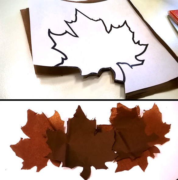 Cut leaves out of brown tissue