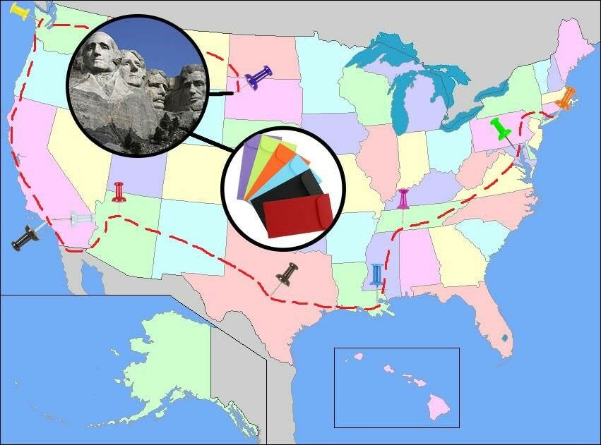 summer road trip to mount rushmore marked on map of united states