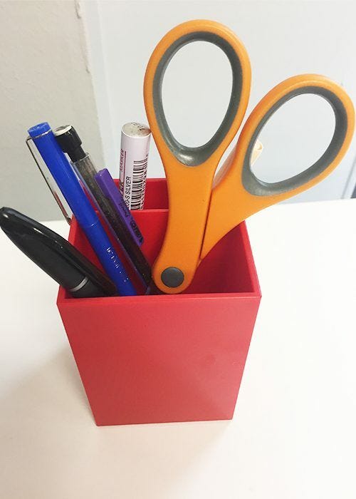 JAM's Official List of 10 Desk Essentials, Pen Holder, Pens, Desktop, scissors, red