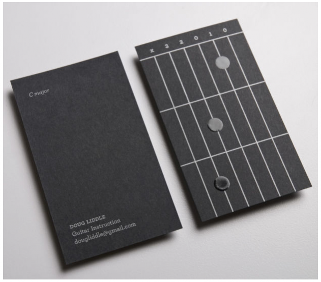 black business cards, guitar design