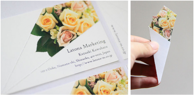 Business cards white with flowers, "Latona Marketing"