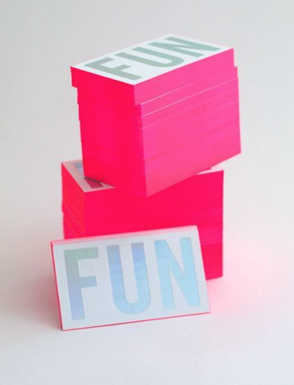 Pink Business cards stacked - "Fun"