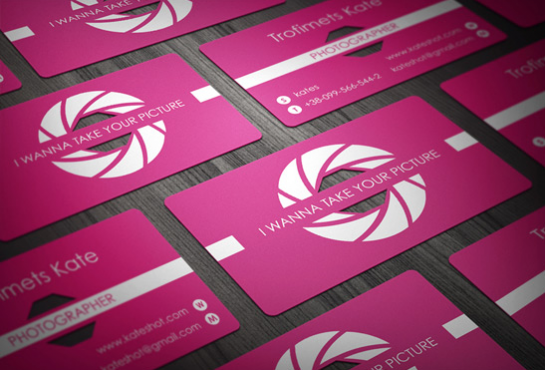 Pink business card. "I wanna take your picture"