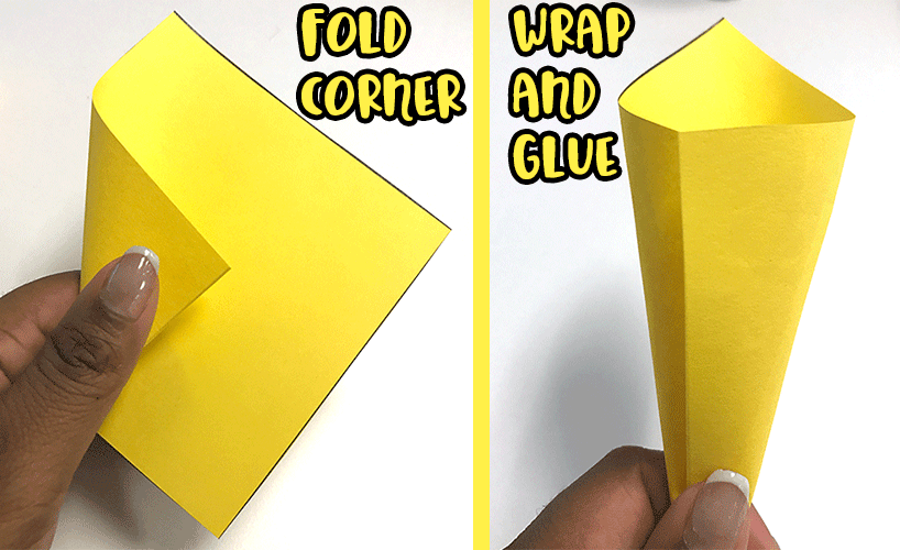 Yellow square folded and glued