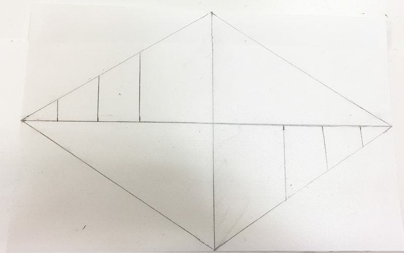 Paper lantern diagram in pencil on white paper Pencilled diagram on paper - used for cathedral lantern