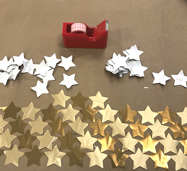 Gold star cutouts, tape