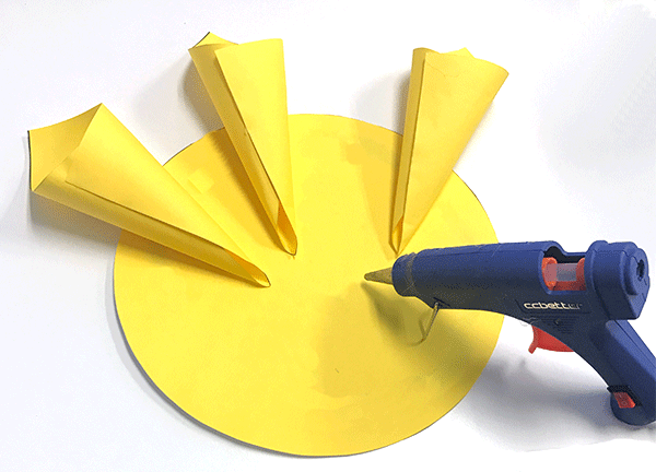 Glue cones to yellow circle