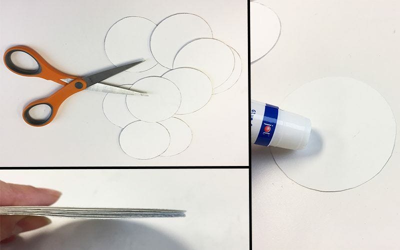 Cardstock circular cutouts glued together to form a cylinder Cutout circles glued together to form a sturdy cylinder
