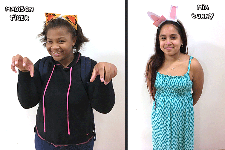 madison tiger and mia bunny, halloween headbands 