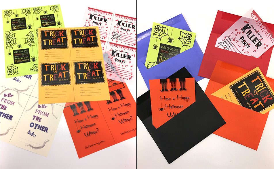 free printable halloween invites and cards with colored envelopes