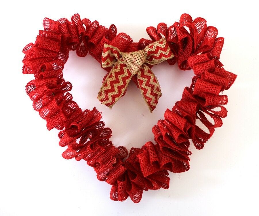 valentine's day wreaths, diy wreath, how to make a burlap wreath