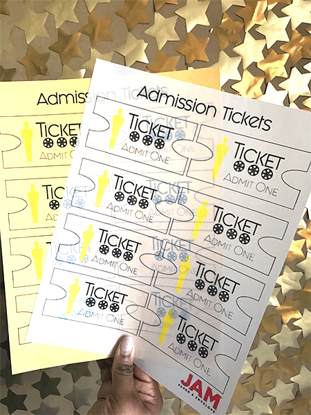 Gold stars, printed admission tickets