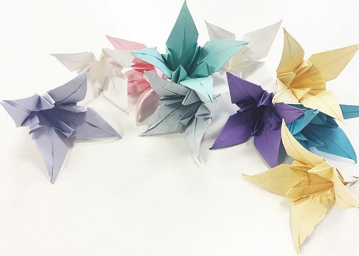 How To Make Paper Origami Easter Lilies, Flower,s Lilies, all colors, complete, bouquet