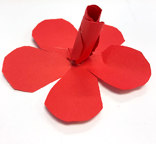 Red Paper Rose Base red paper rose cutout with rolled paper bud glued to center