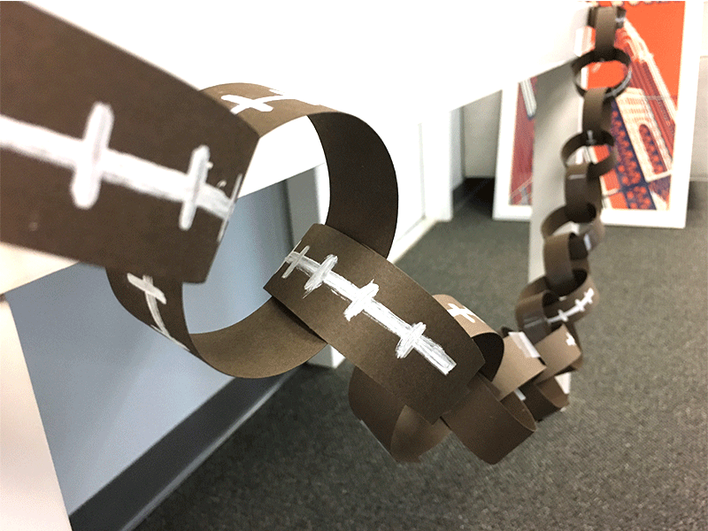 how to host a football party, paper, brown, paper chain, football