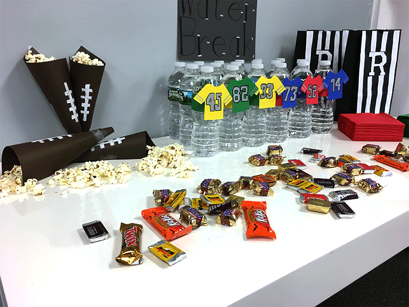 host a DIY football party, paper, football, candy party, snacks