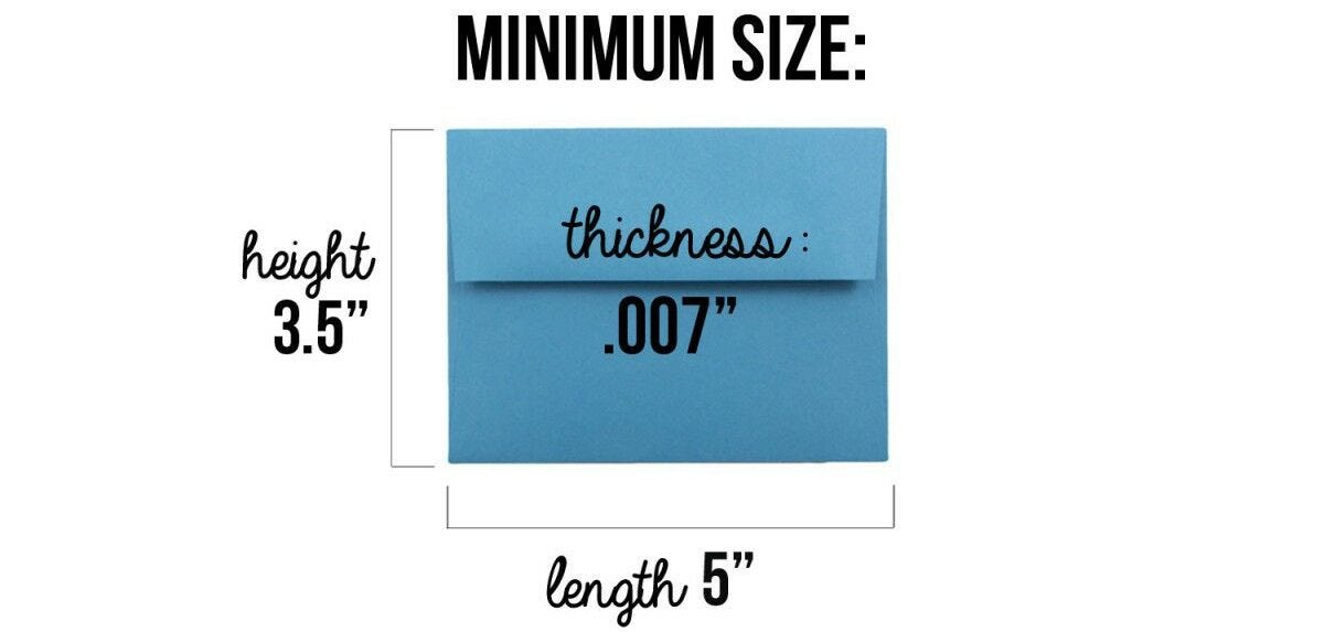 the smallest size envelope that can be mailed, blue 3.5 x 5 envelope diagram