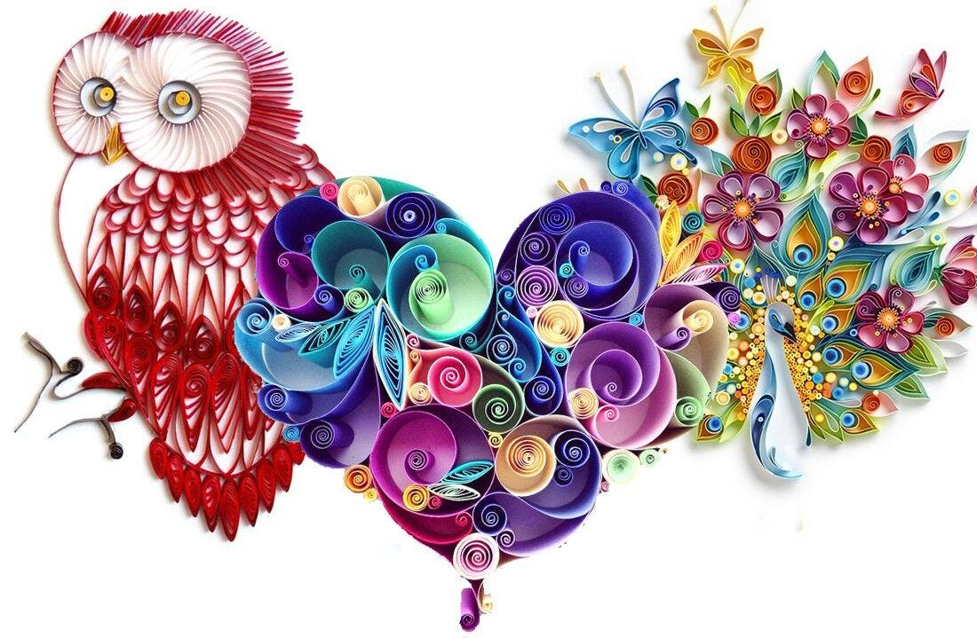 What is quilling? quilled detailed colorful crafts owl design and flowers and butterflies